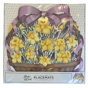 NEW Hester & Cook Floral Daffodil Basket Spring Easter Paper Placemats 12 Pack